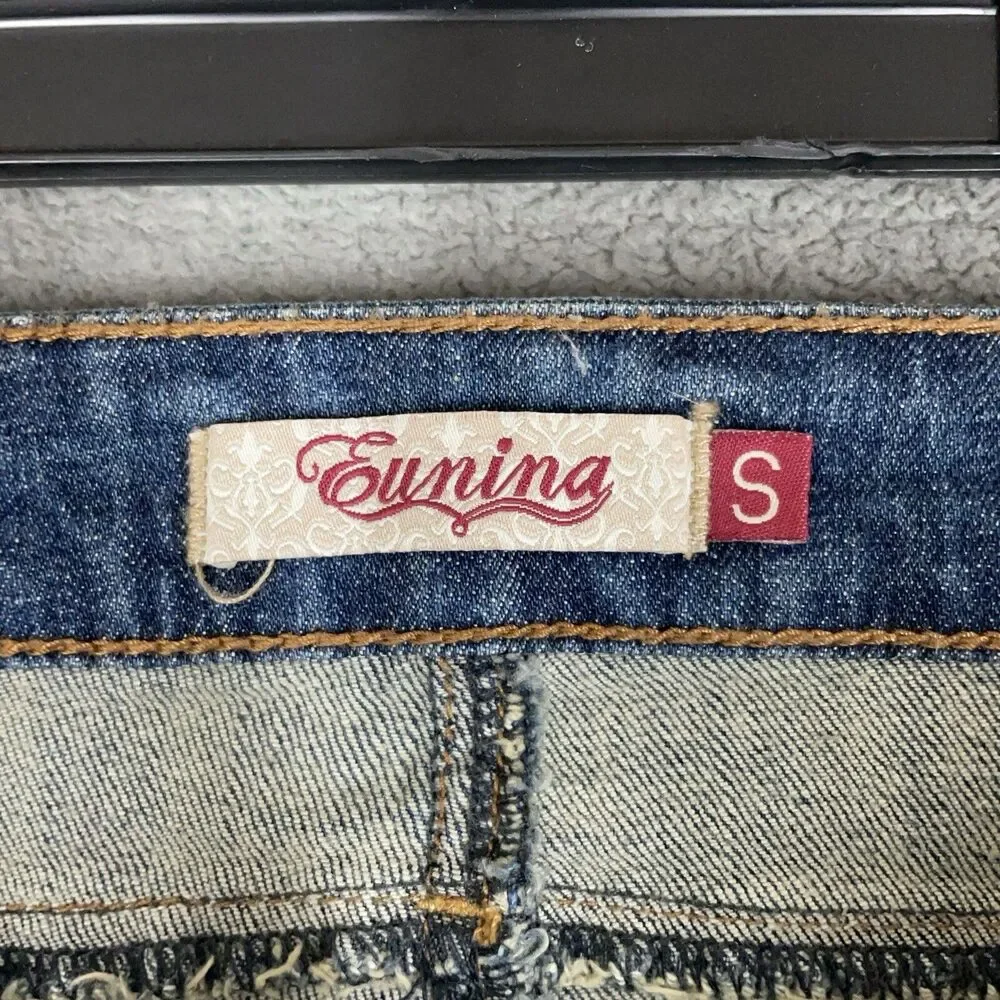 Eunina Denim Shorts Womens Size S High Rise Shortie Button Fly Distressed Cuffed